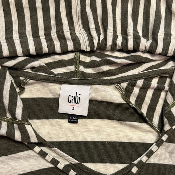 CAbi Playoff Hoodie Olive White Striped Oversized Lightweight Knit Top Size S - Picture 3 of 6